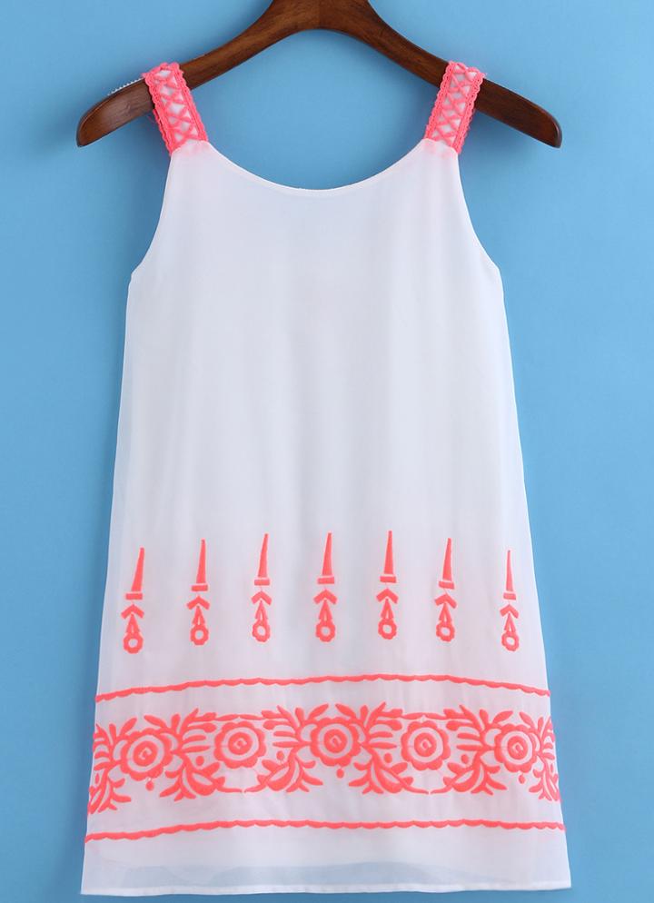 Romwe Spaghetti Strap Tribal Embroidered Pink Cami Top