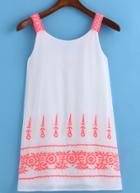 Romwe Spaghetti Strap Tribal Embroidered Pink Cami Top