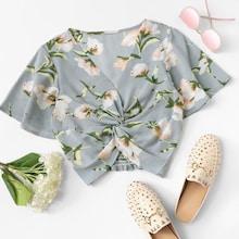 Romwe Twist Front Floral Blouse