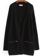 Romwe Raglan Sleeve Zipper Black Coat Sweater