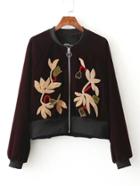 Romwe Abstract Patch Contrast Trim Velvet Jacket