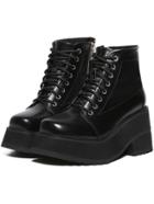 Romwe Black Side Zipper Lace Up Thick-soled Short Boots