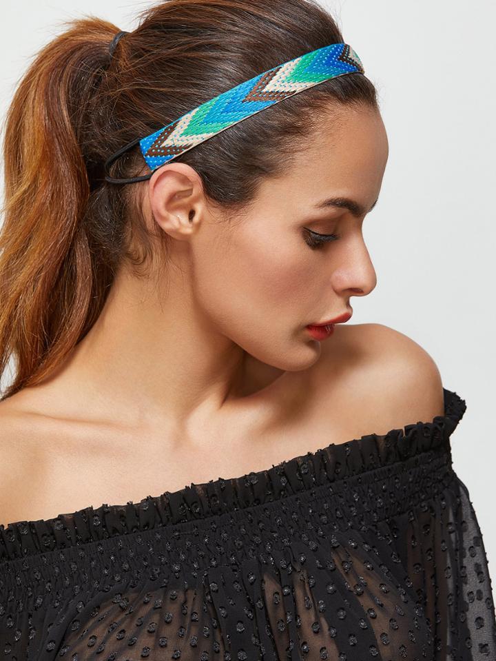 Romwe Blue Chevron Pattern Braided Headband