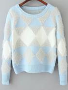 Romwe Diamond Shaggy Pale Blue Sweater