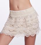 Romwe Beige Lace Embroidered Hollow Beach Skirt