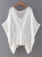 Romwe White Batwing Sleeve Embroidery Blouse