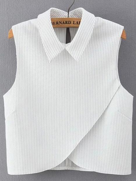 Romwe Vertical Striped Wrap White Shirt