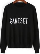 Romwe Letter Embroidered Black Jumper