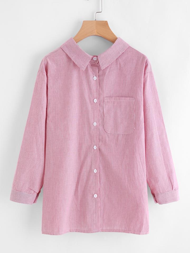 Romwe Striped Single Breasted Tie Back Shirt