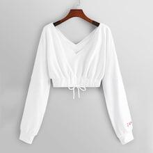 Romwe Drawstring Hem V Neck Sweatshirt