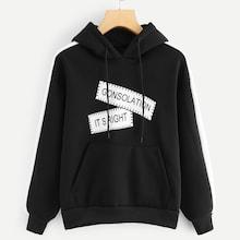 Romwe Kangaroo Pocket Letter Print Hoodie