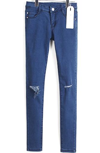 Romwe Cut Out Denim Pencil Pant