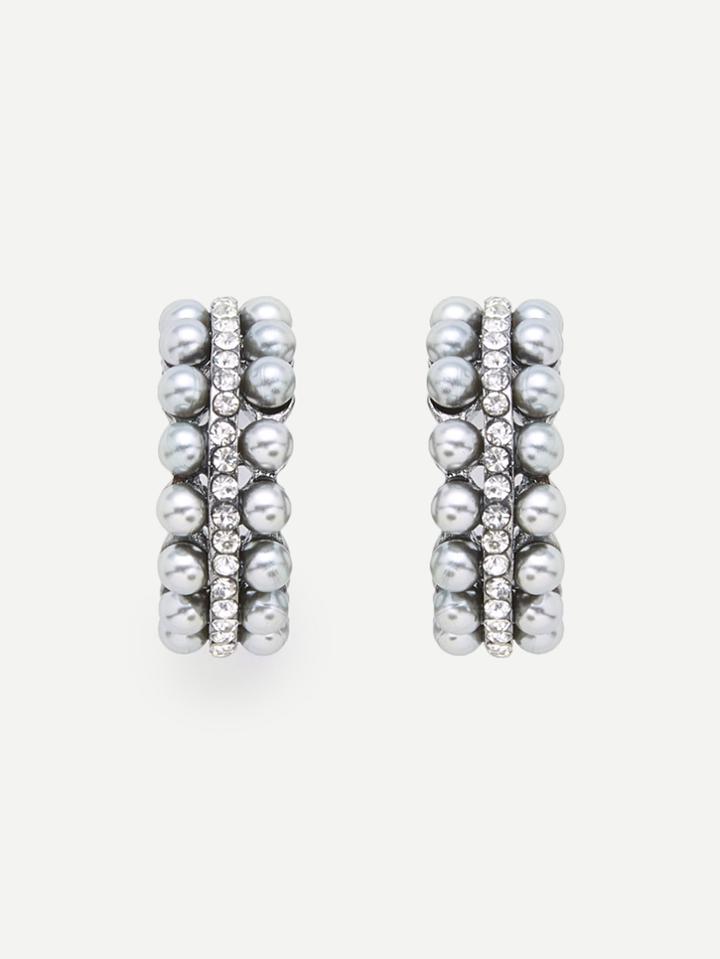 Romwe Faux Pearl & Rhinestone Decorated Earrings