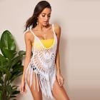 Romwe Curved Hem Crochet Fringe Cover Up Top