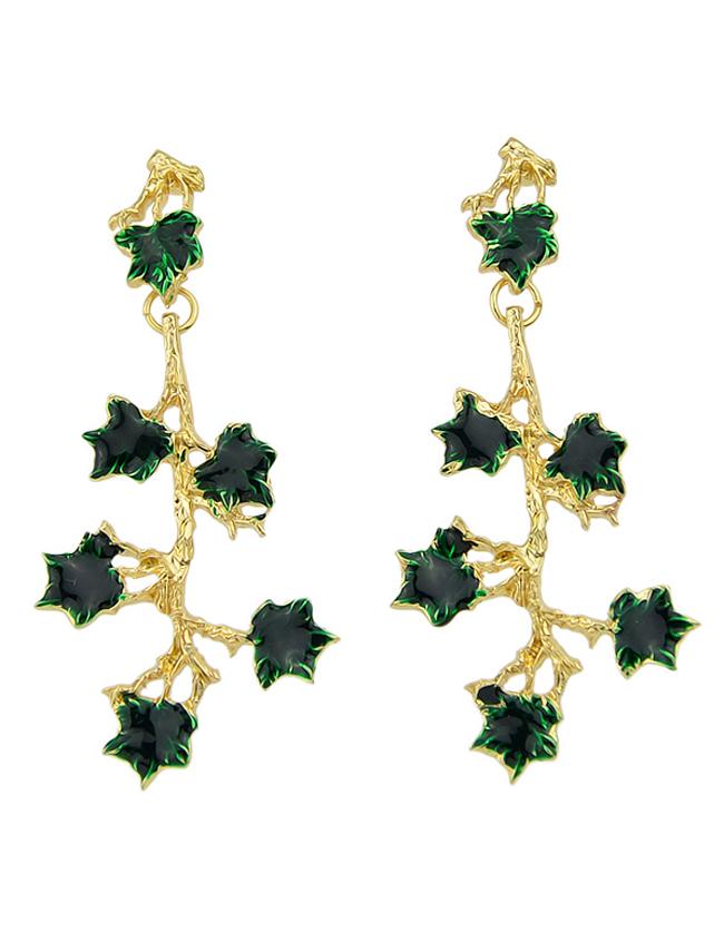 Romwe Long Green Rhinestone Flower Shaped Hanging Stud Earrings