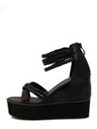 Romwe Black Open Toe Braided Strappy Wedge Sandals