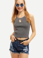 Romwe Keyhole Neck Ribbed Crop Cami Top - Grey