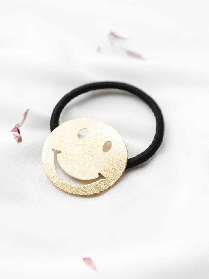 Romwe Gold Cutout Smiley Face Hair Tie