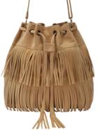 Romwe Khaki Fringe Eyelet Bag With Drawstring