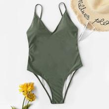 Romwe Knot Low Back One Piece Swimsuit