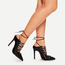 Romwe Point Toe Lace-up Stiletto Heels