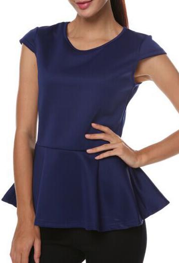 Romwe Short Sleeve Peplum Hem Top
