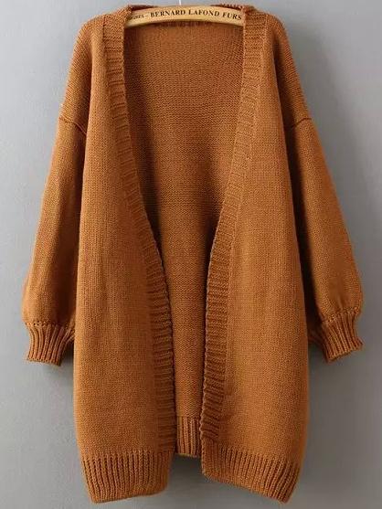 Romwe Puff Sleeve Long Khaki Coat