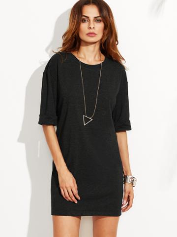 Romwe Drop Shoulder Roll Sleeve Tee Dress