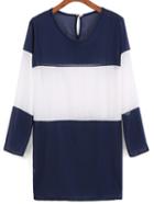 Romwe Striped Chiffon Shift Royal Blue Dress