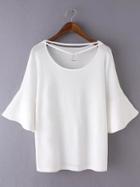 Romwe White Bell Sleeve Triangle Necklace Knit Blouse