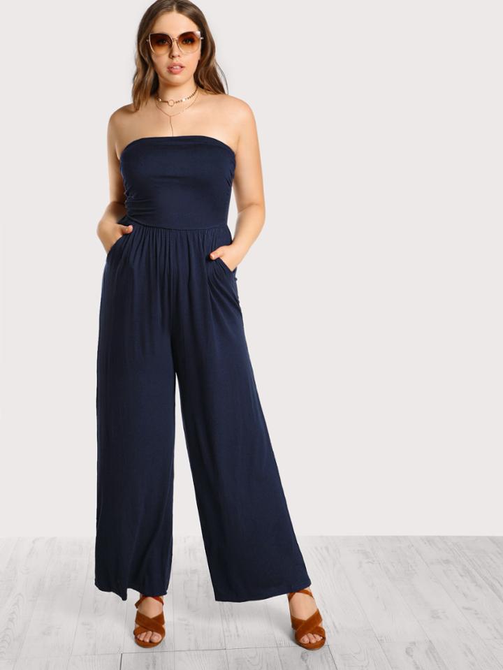 Romwe Wide Leg Strapless Jumpsuit