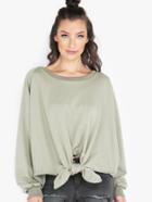 Romwe Knotted Crew Neck Pullover Sage