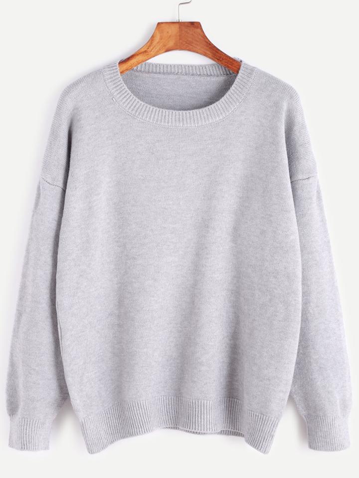 Romwe Pale Grey Dropped Shoulder Seam Sweater