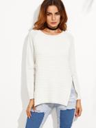 Romwe White Zipper Split Side Long Sleeve Sweater