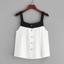 Romwe Button Through Contrast Panel Cami Top