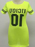 Romwe Neon Green Short Sleeve Letters Print Grid T-shirt