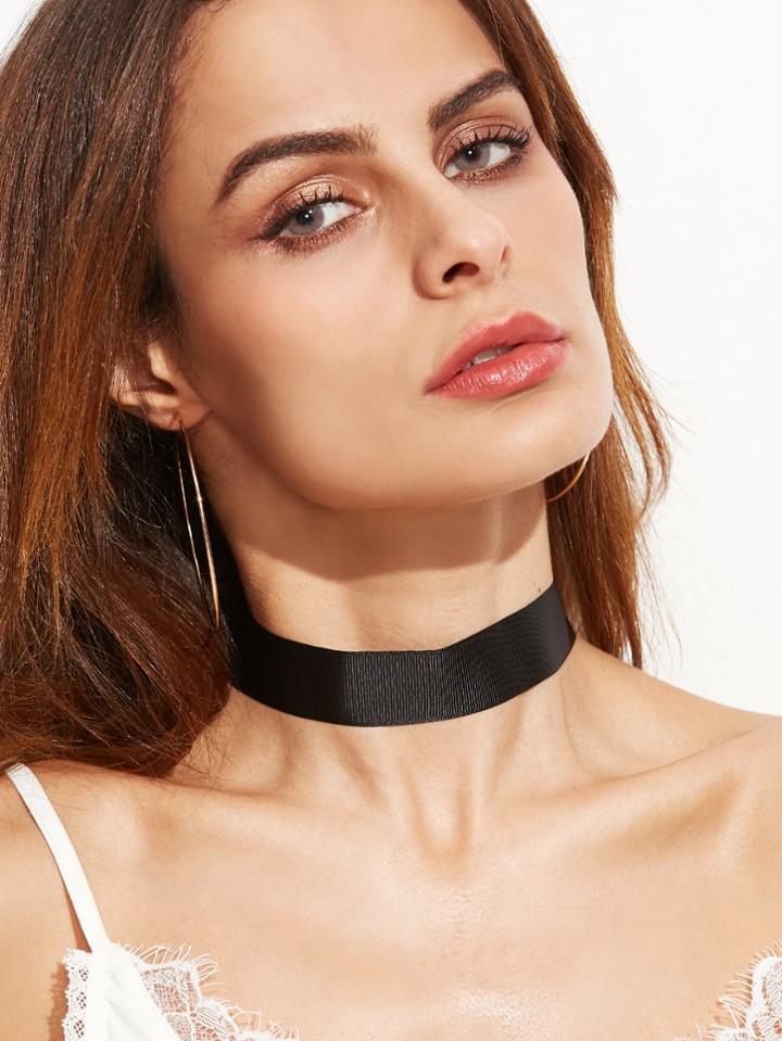 Romwe Black Ribbon Simple Choker Necklace