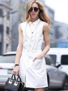 Romwe Lapel Sleeveless With Pockets Dress