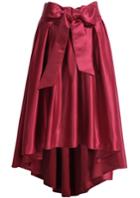 Romwe Bow Dipped Hem Pleated Red Skirt