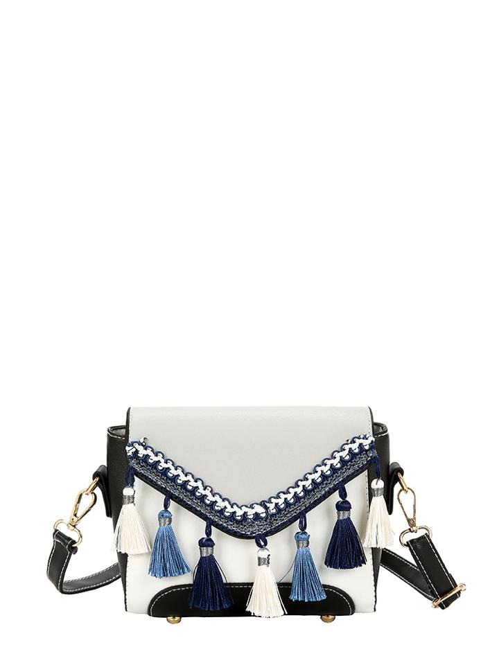 Romwe Tassel Detail Flap Shoulder Bag