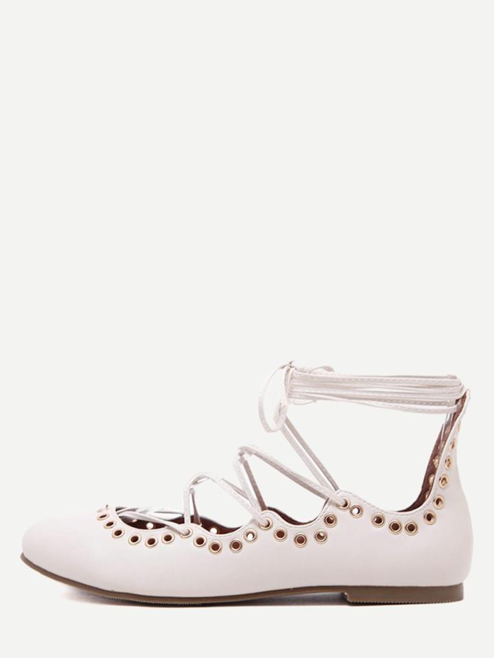 Romwe White Isabel Marant Leo Embellished Lace Up Ballet Flats