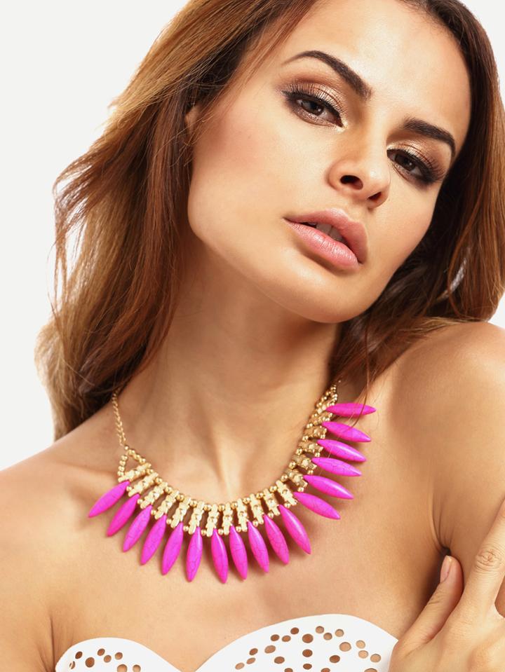 Romwe Hot Pink Spike Turquoise Necklace