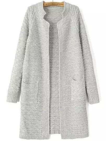 Romwe Light Grey Stand Collar Long Sleeve Knit Cardigan