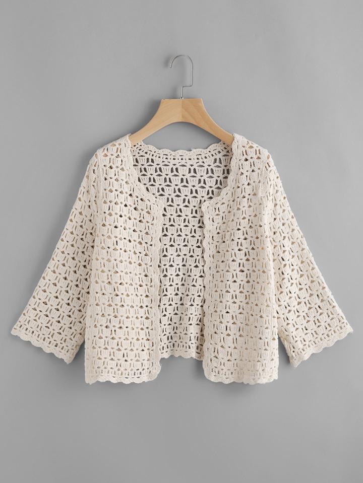 Romwe Crochet Scalloped Hollow Out Top