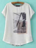 Romwe Contrast Beauty Print T-shirt