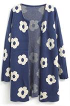 Romwe Sunflower Knitted Buttonless Long Sleeves Blue Cardigan