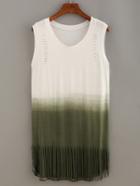 Romwe Cutout Fringe Ombre Tank Dress - Olive Green