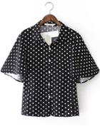Romwe Lapel With Buttons Polka Dot Black Blouse