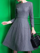 Romwe Grey Crew Neck Pockets A-line Dress