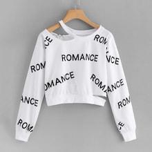 Romwe Cut Out Letter Print Sweatshirt
